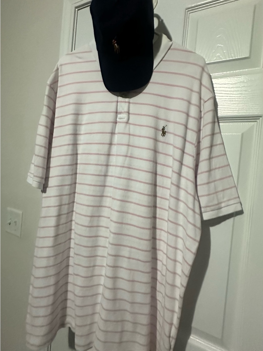 Ralph Lauren White Polo Shirt with Light Pink Stripes